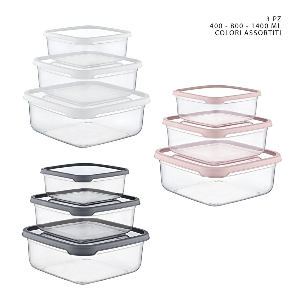 Set de 3 fiambreras de plástico cuadradas 400-800-1400 ml - Almacenaje de alimentos