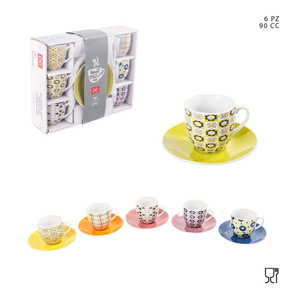 Taza de café cerámica 90ml con plato 11cm 6pcs