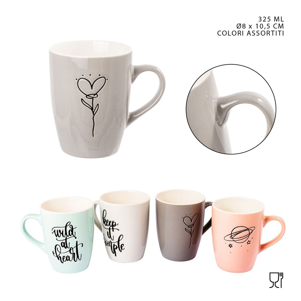 Taza mug de gres con asa de cerámica 325ml gris para bebidas y café