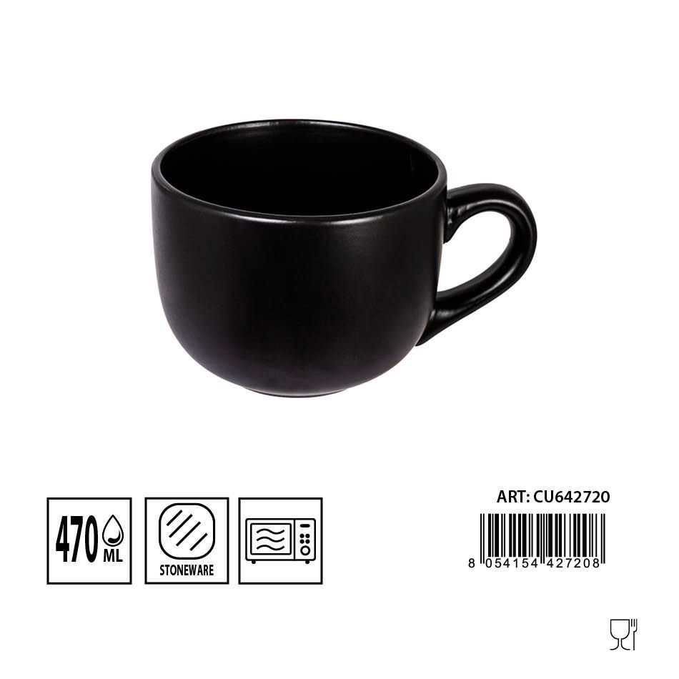 Taza de desayuno de cerámica mate 470ml negra