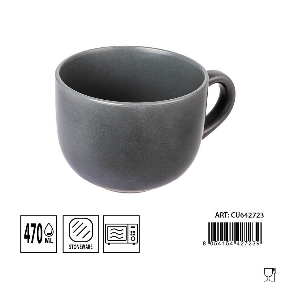 Taza de cerámica gris mate 470ml para desayuno