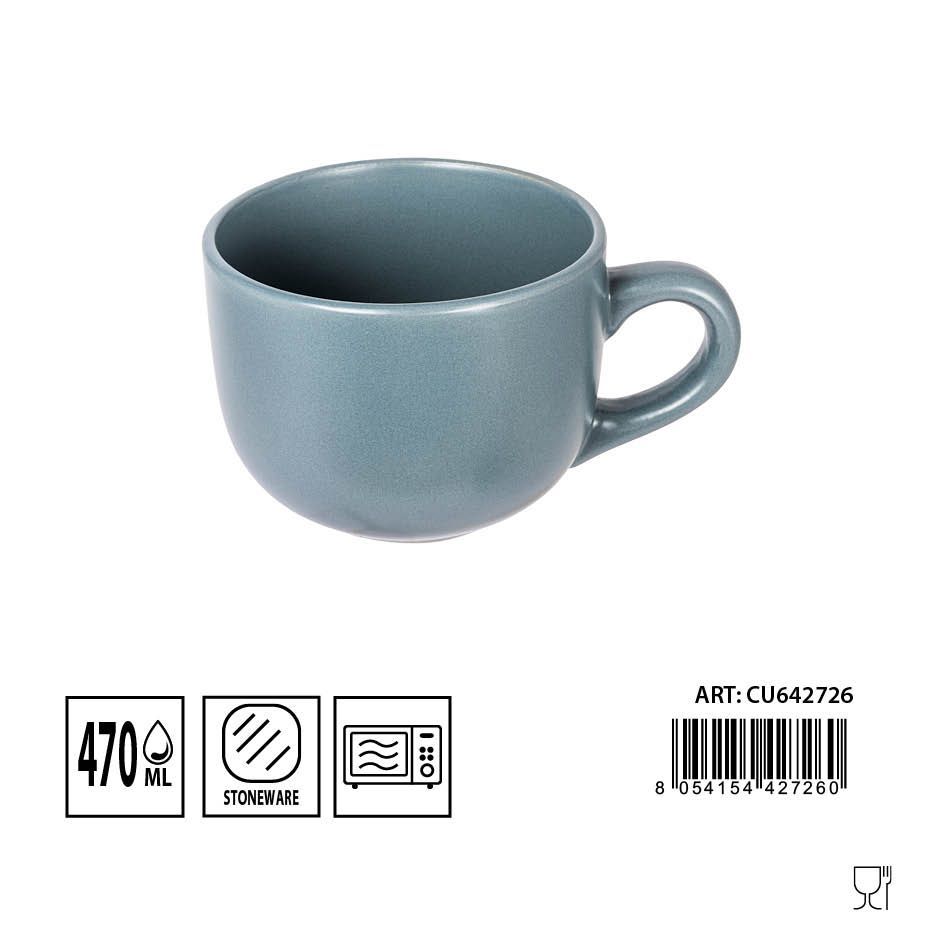 Taza de desayuno azul cerámica 470ml para bebidas calientes