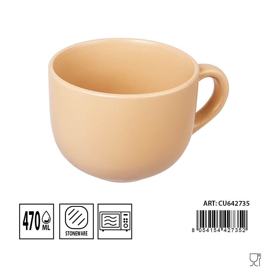 Taza de desayuno cerámica arena 470ML - Taza duradera para todo uso