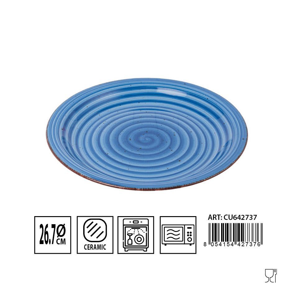 Plato plano azul 26.7cm para vajilla de verano