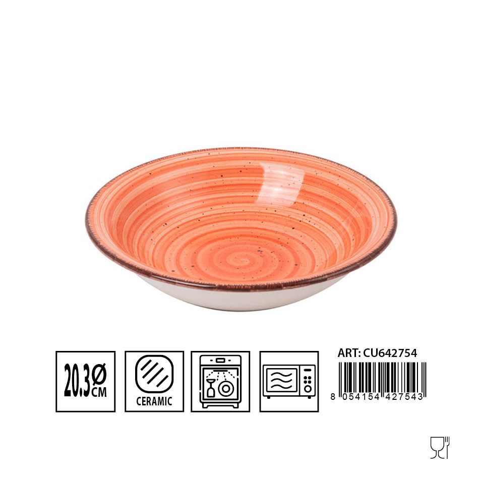 Plato hondo de cerámica anaranjado 20.3cm para cocina y verano