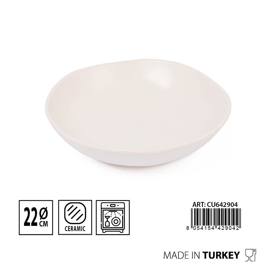 Plato hondo orgánico de cerámica 22cm blanco para cocina