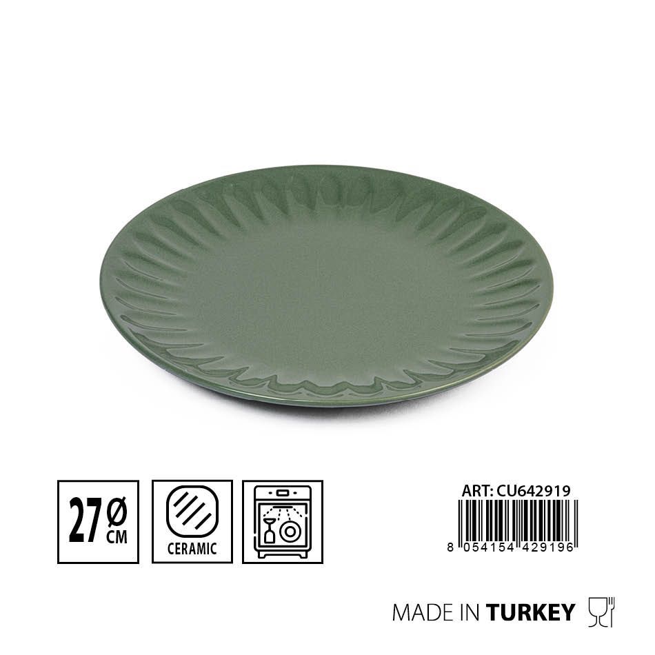 Plato plano Badem 27 cm en color verde - Cerámica para cocina