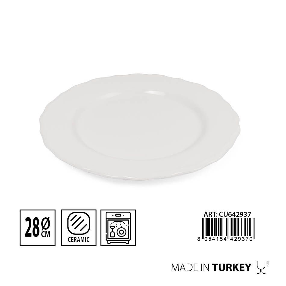 Plato llano de cerámica Juliet 28cm blanco para mesa y cocina