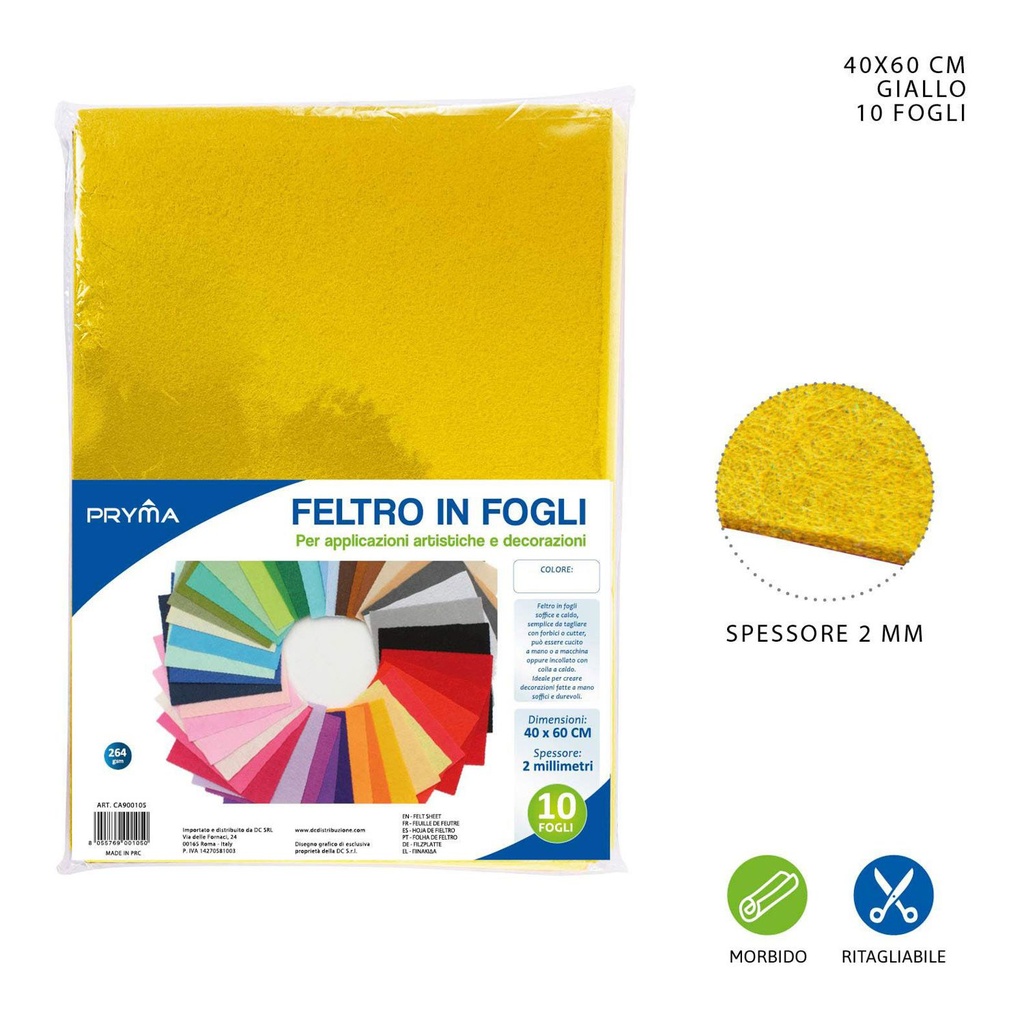 Hoja de fieltro amarillo 40x60cm 2mm 264g