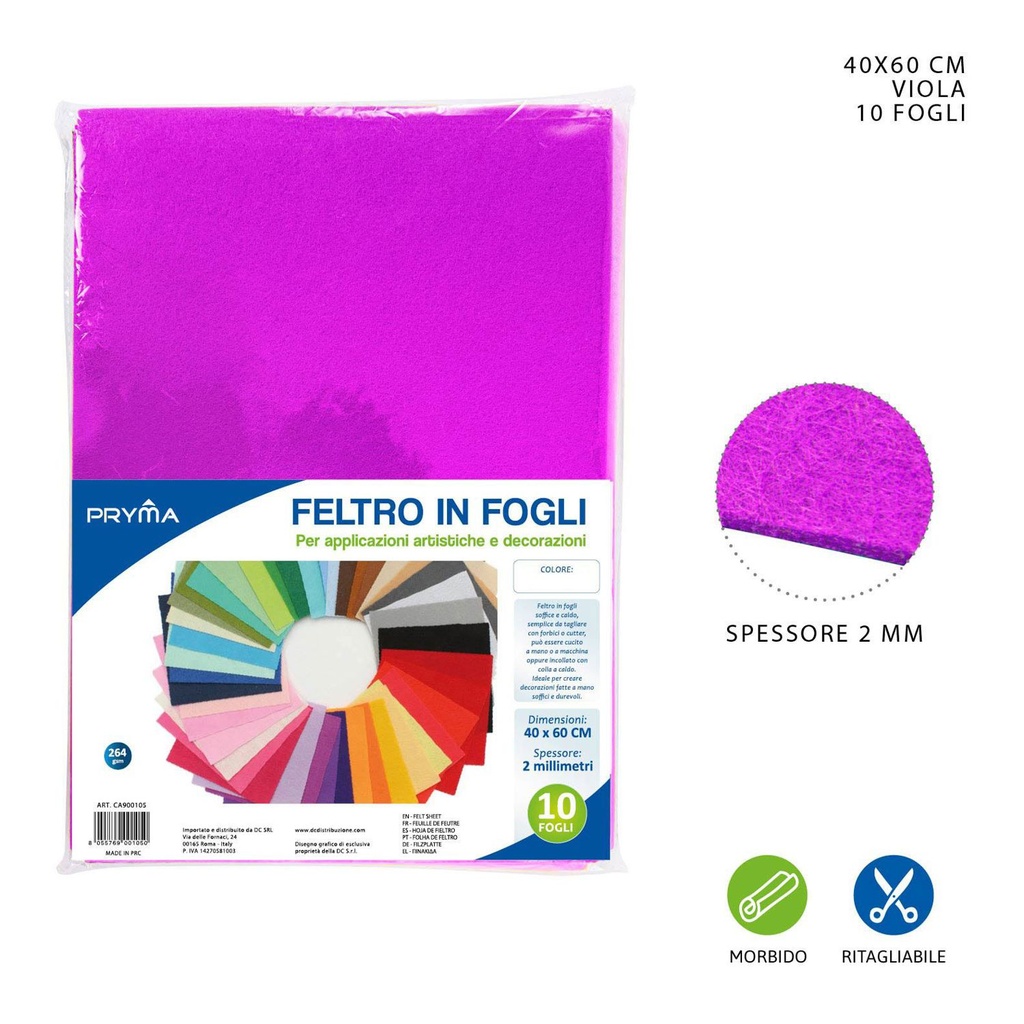 Hoja de fieltro 40x60 cm 2 mm 264 g violeta