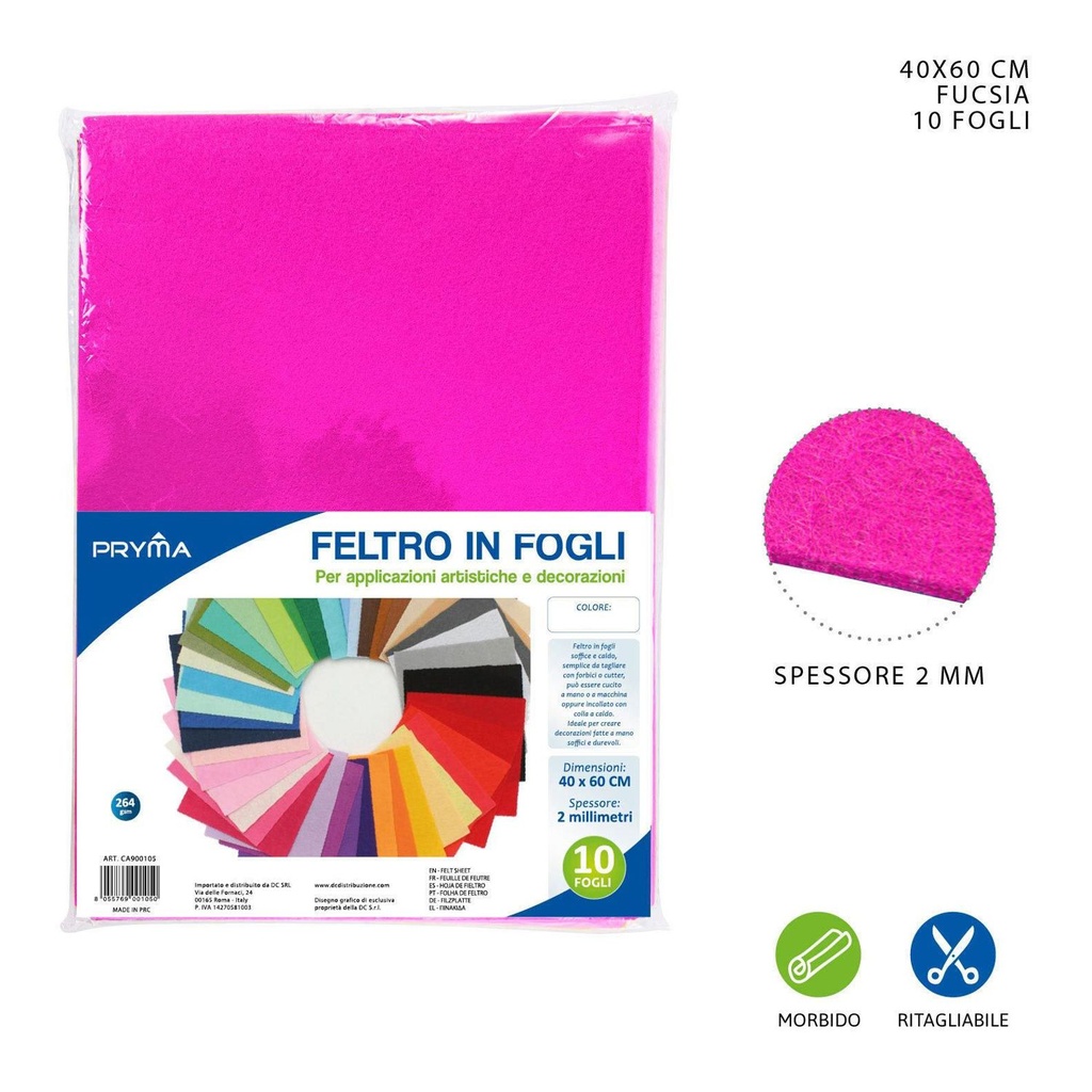 Hoja de fieltro fucsia 40x60cm 2mm 264g para manualidades