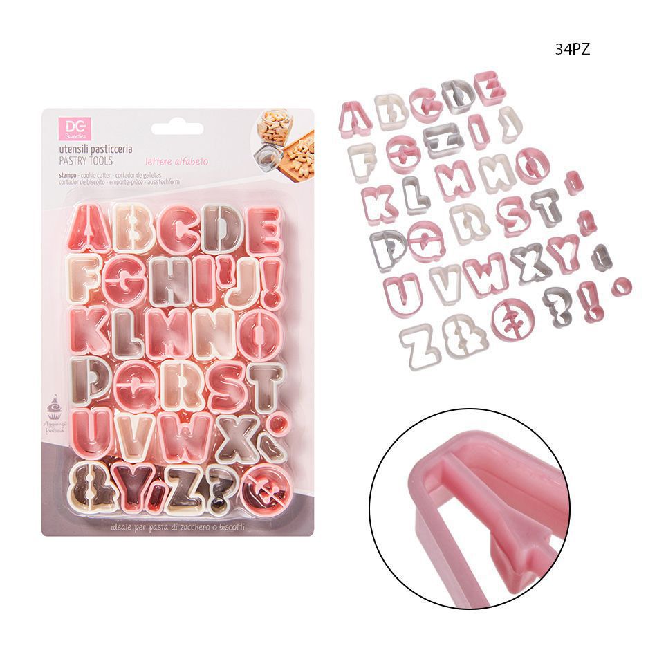 Set de moldes de letras de plástico 34pcs para repostería