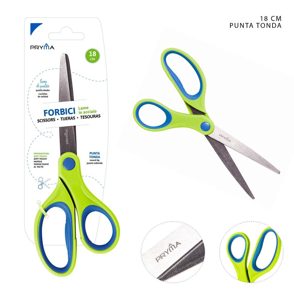 Tijeras soft touch bicolor cabeza redonda 18cm para oficina y escuela