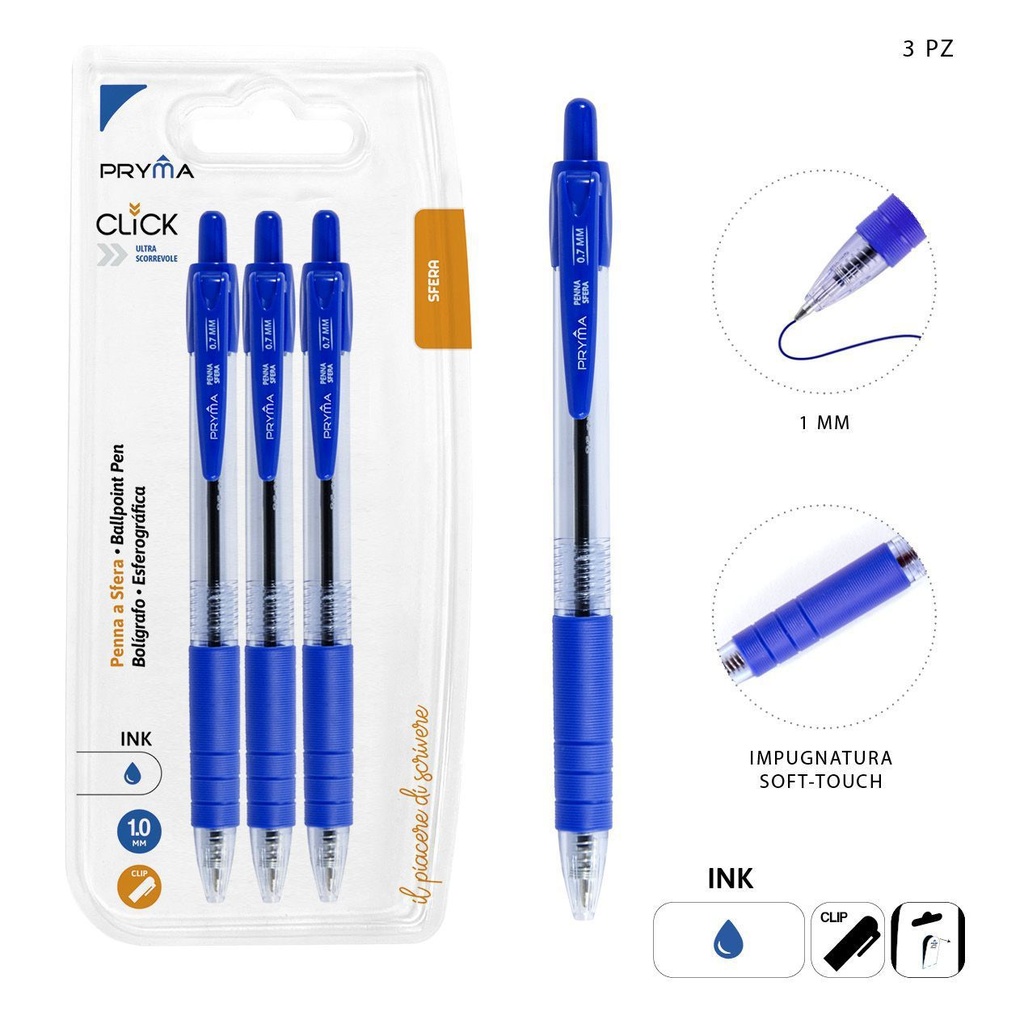 Bolígrafo de clic 1mm (3 piezas) azul - Herramientas de escritura