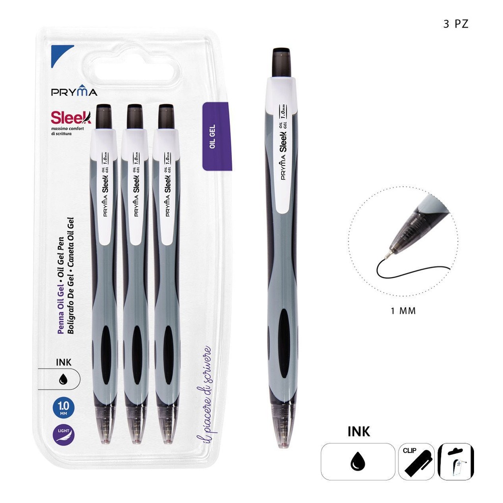 Bolígrafo de clic de gel negro 1mm 3pcs