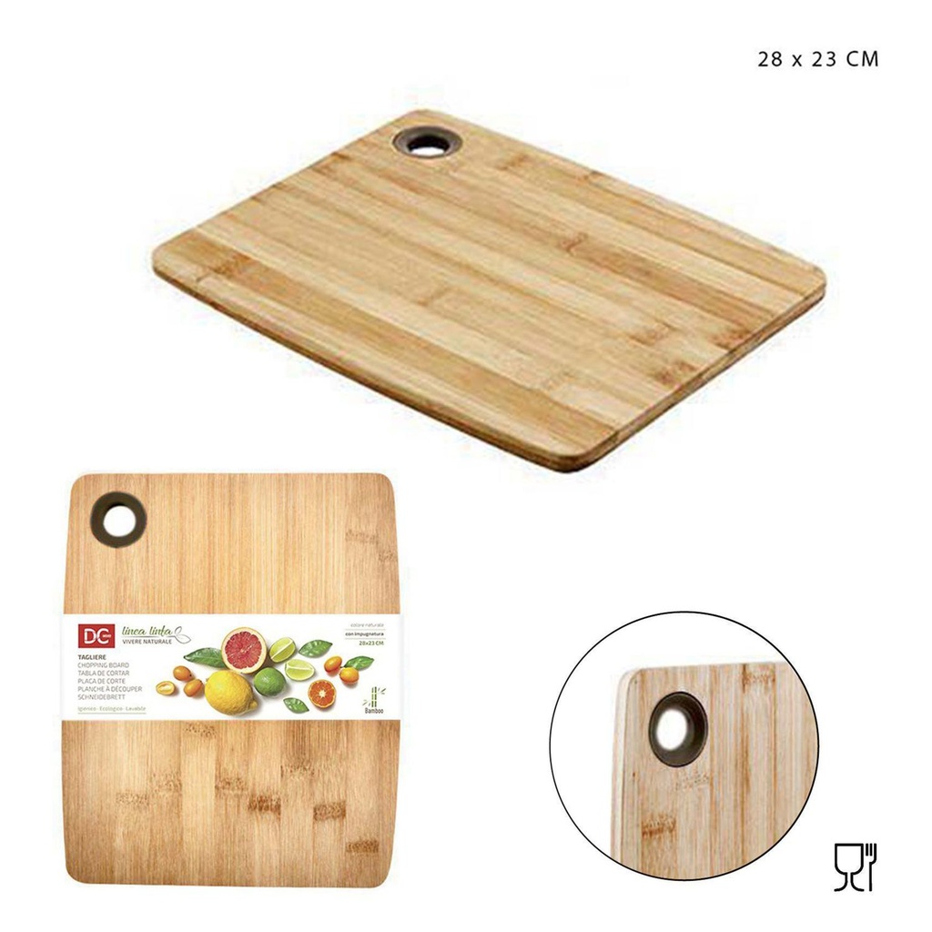 Tabla de bambú con empuñadura 28x23x1cm para cocina