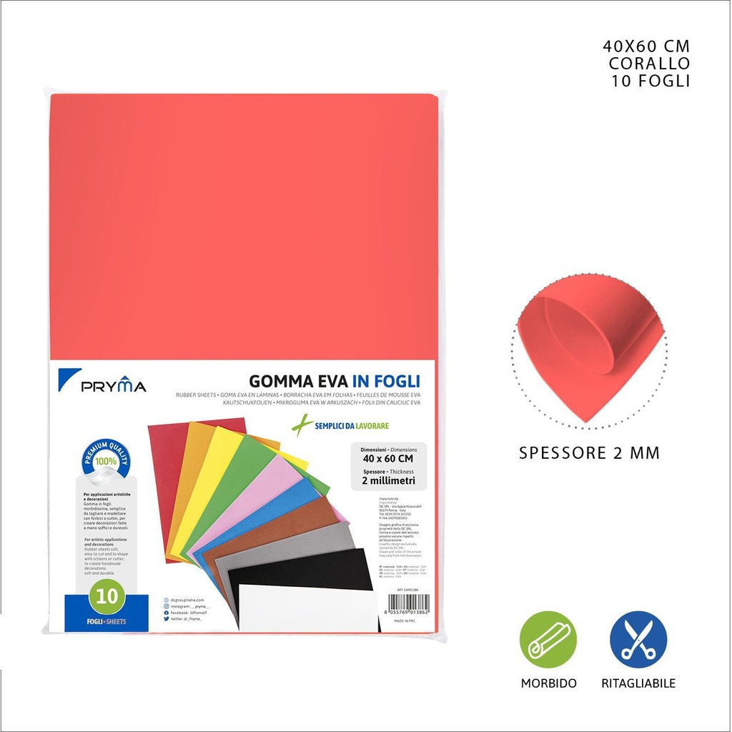 Lámina de goma EVA 40x60cm 2mm color rojo coral para manualidades