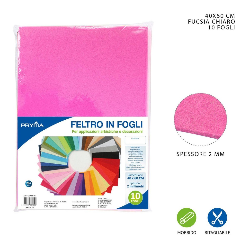 Hoja de fieltro fucsia claro 40x60CM 2MM 264G - Material de manualidades