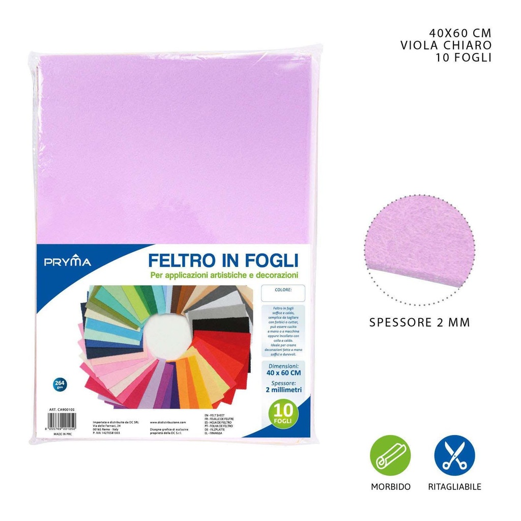 Hoja de fieltro violeta claro 40x60cm 2mm 264g para manualidades