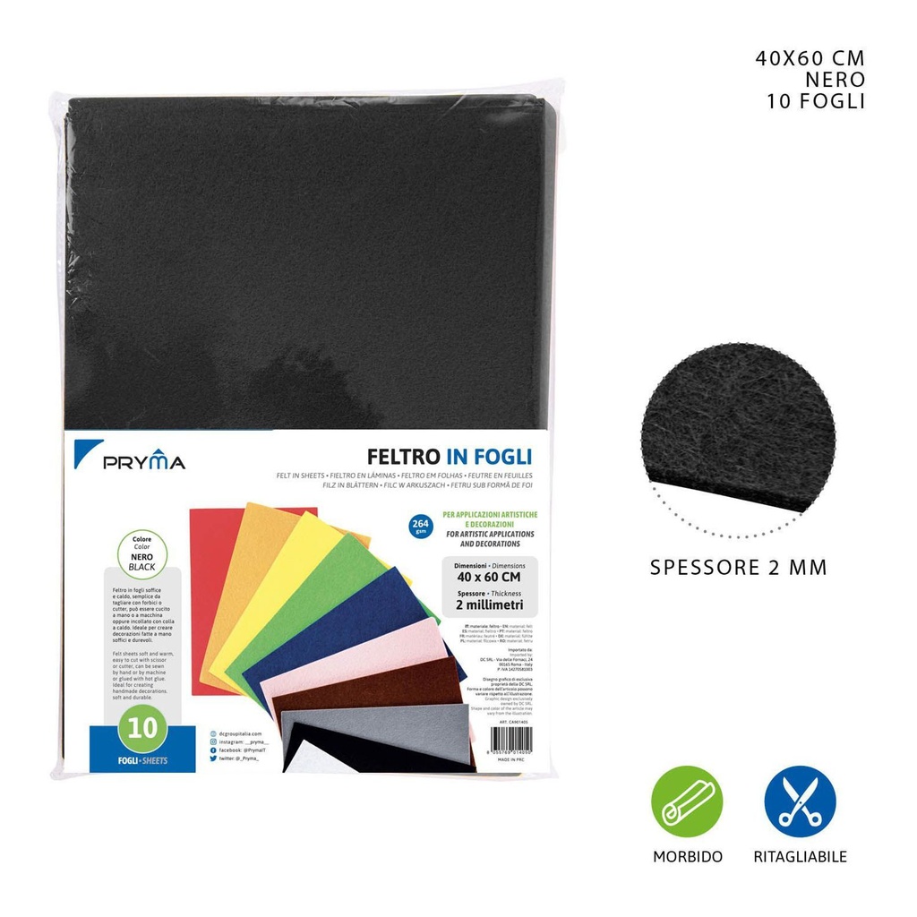 Hoja de fieltro negra 40x60CM 2MM 264G - Material de manualidades