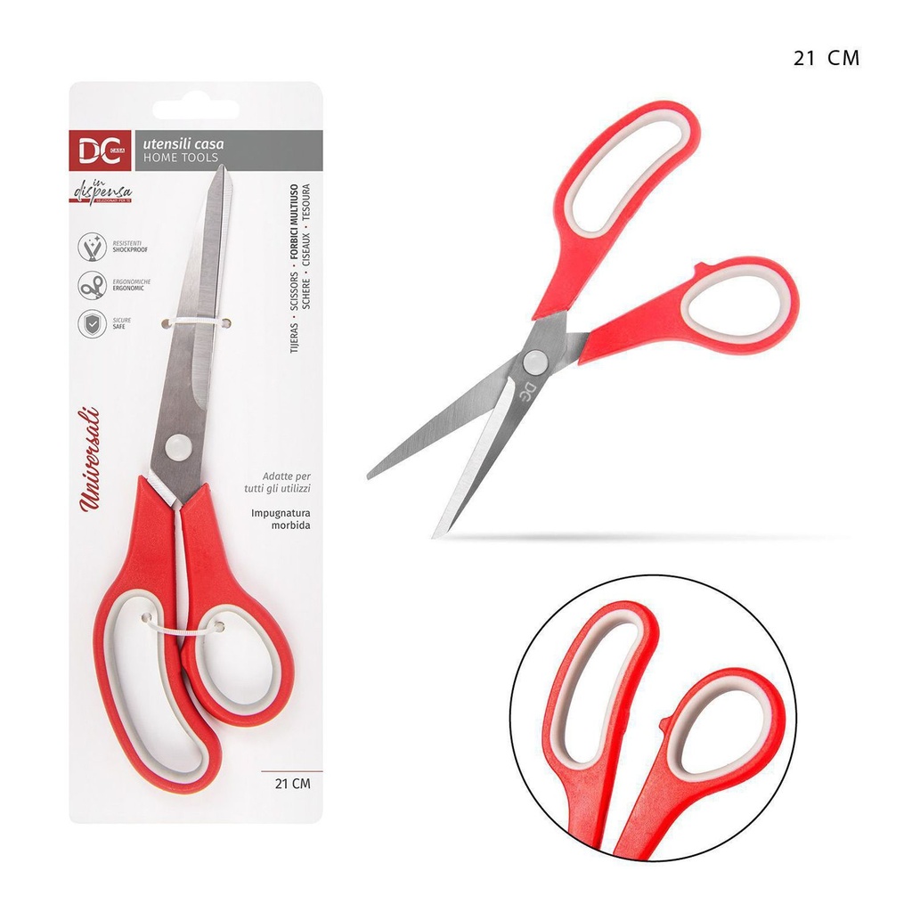 Tijeras multiuso 21cm rojo/gris para cocina y manualidades