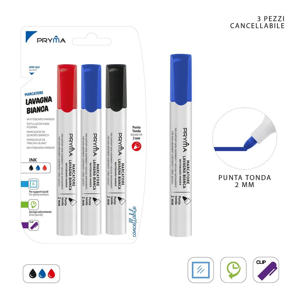 Marcador redondo para pizarra blanca 2MM 3 piezas - Herramientas de escritura