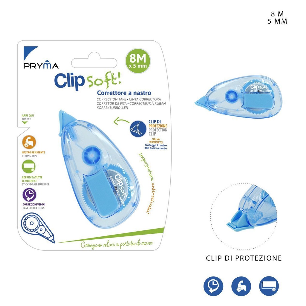 Cinta correctora Clip Soft 5mm x 8m azul - Correctores y útiles de escritura