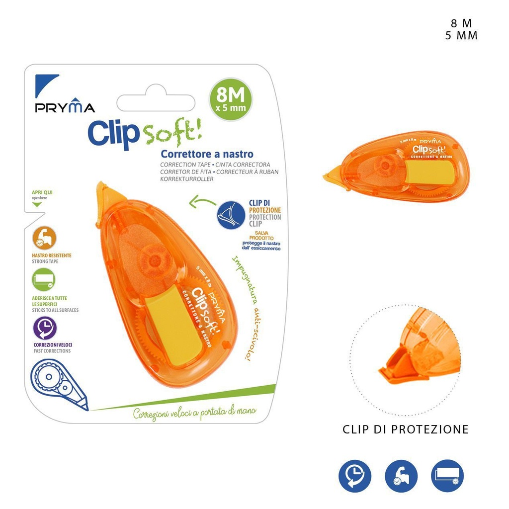Cinta correctora Clip Soft 5mm x 8m naranja - Correctores y útiles de escritura