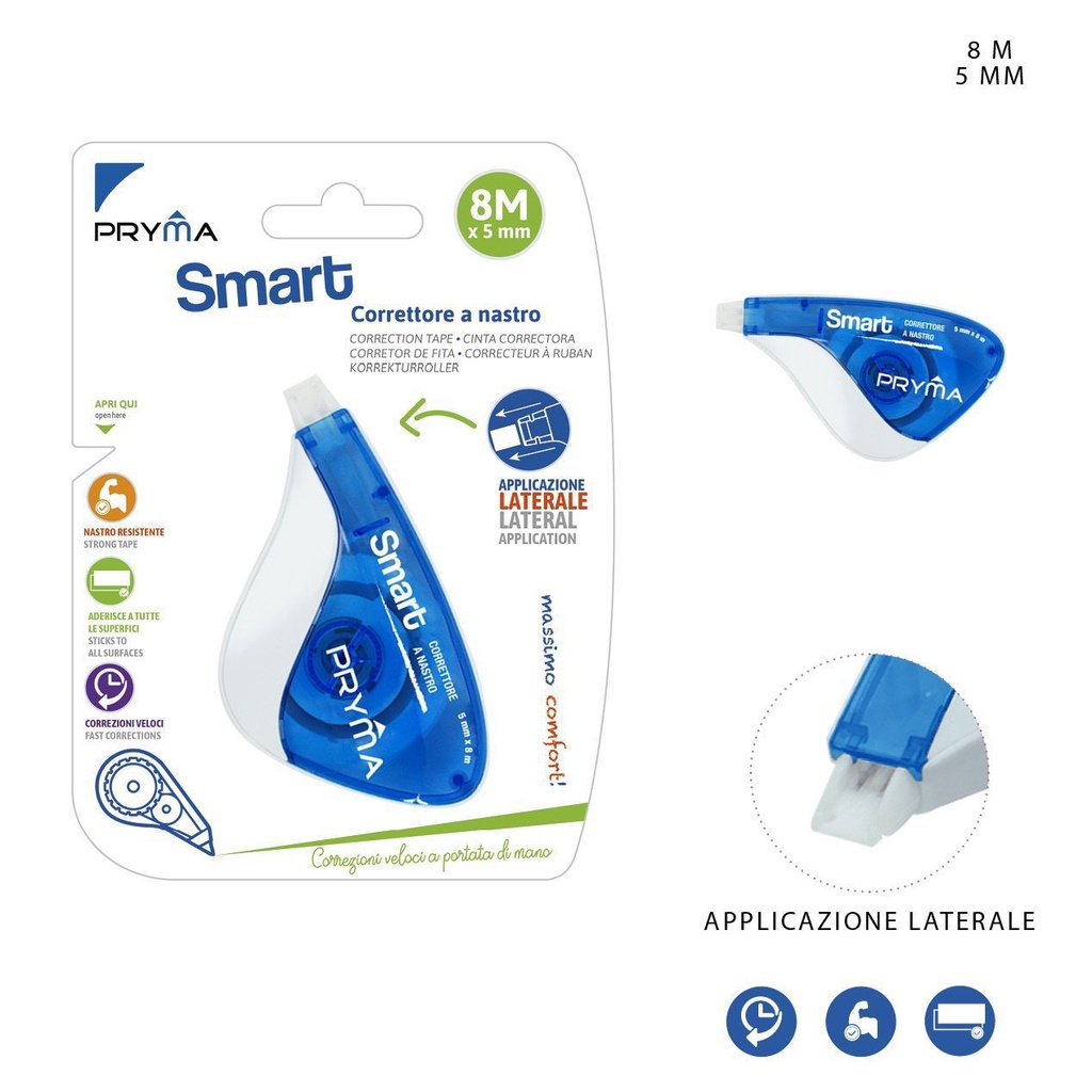 Cinta correctora Smart 5mmx8m azul para correcciones de escritura
