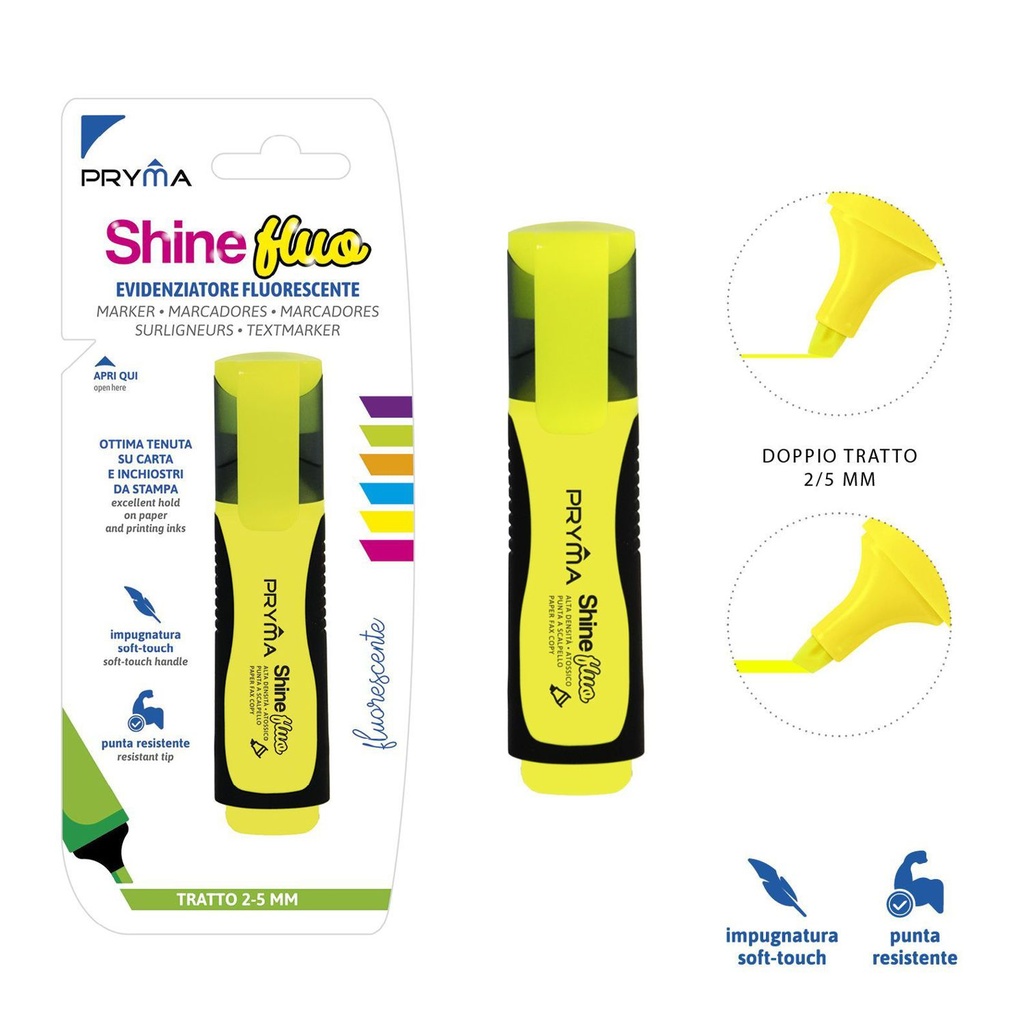 Subrayador amarillo fluo Shine cabeza plana 2/5mm para escritura