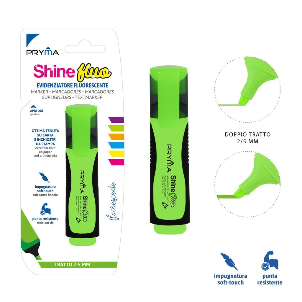 Subrayador verde fluorescente Shine cabeza plana 2/5mm para oficina