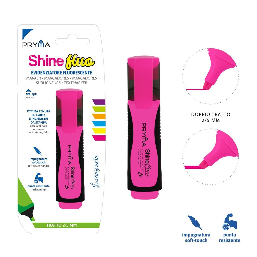 Subrayador rosa fluorescente punta plana 2/5mm Shine