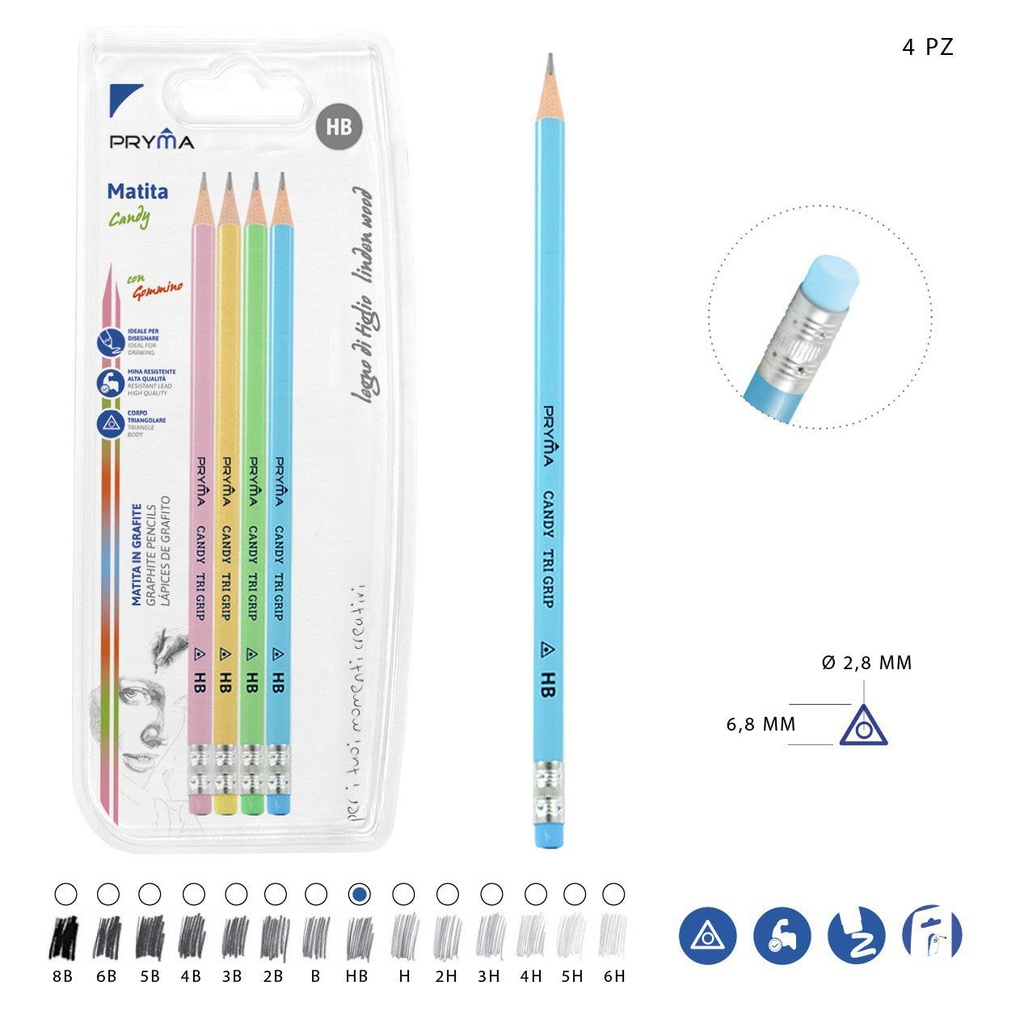 Lápiz de grafito HB con goma de borrar 4PZ - Utensilios de escritura