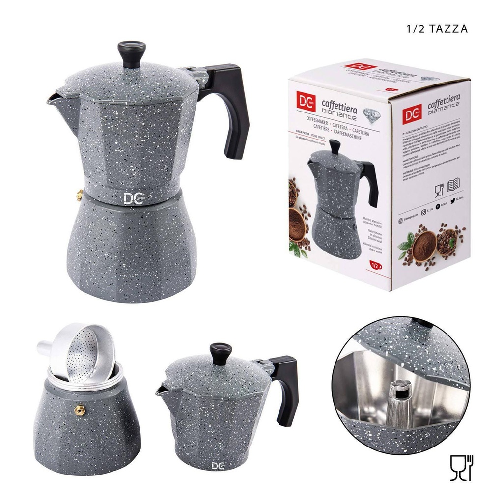 Cafetera italiana mármol gris 1/2tz para preparar espresso