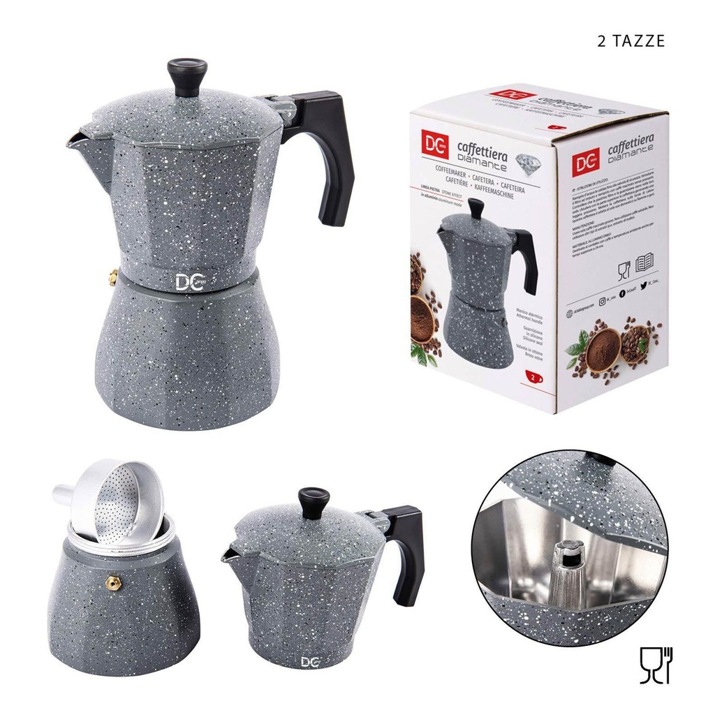 Cafetera italiana de mármol gris 2 tazas - Utensilios de cocina y café