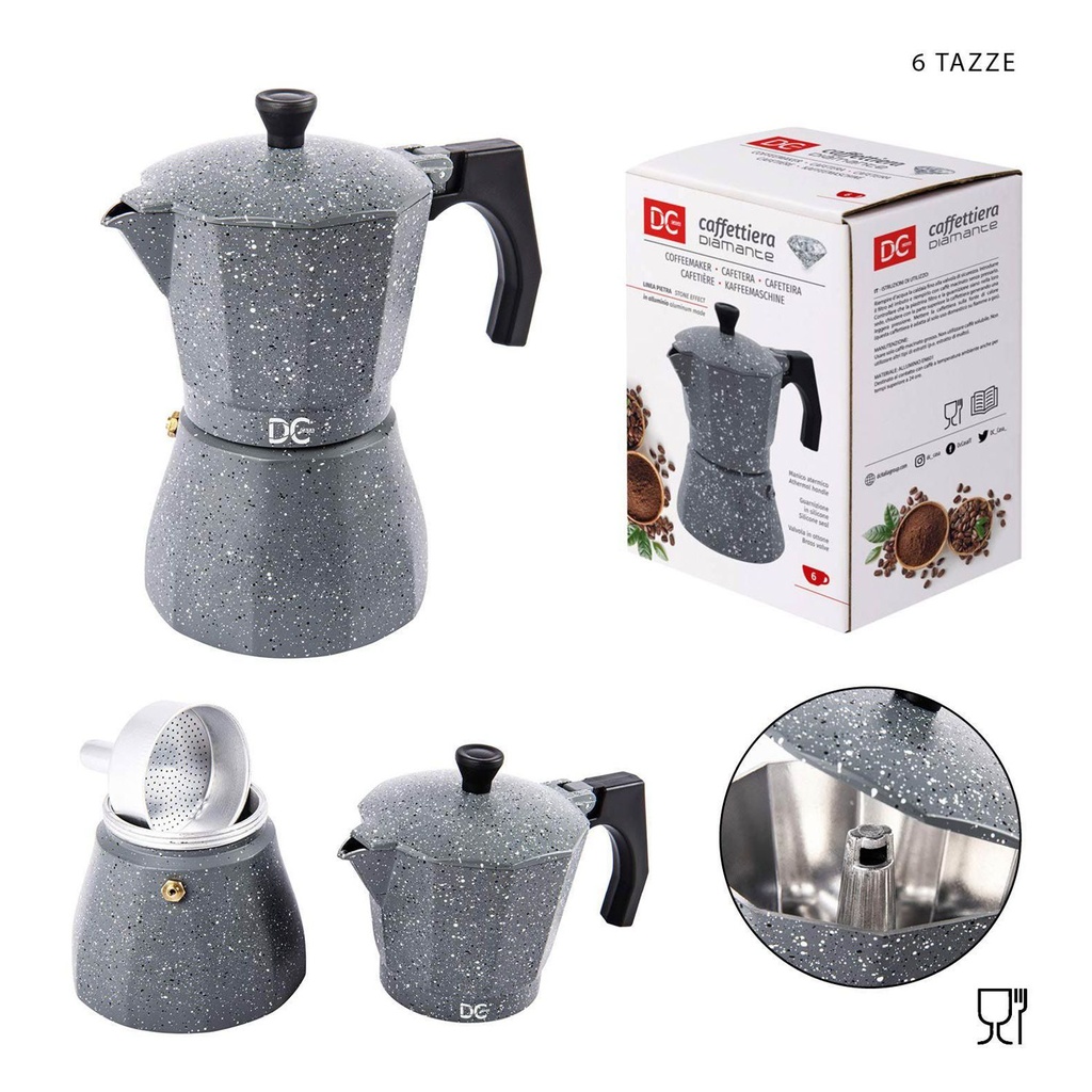 Cafetera italiana mármol gris 6tz para café y cocina