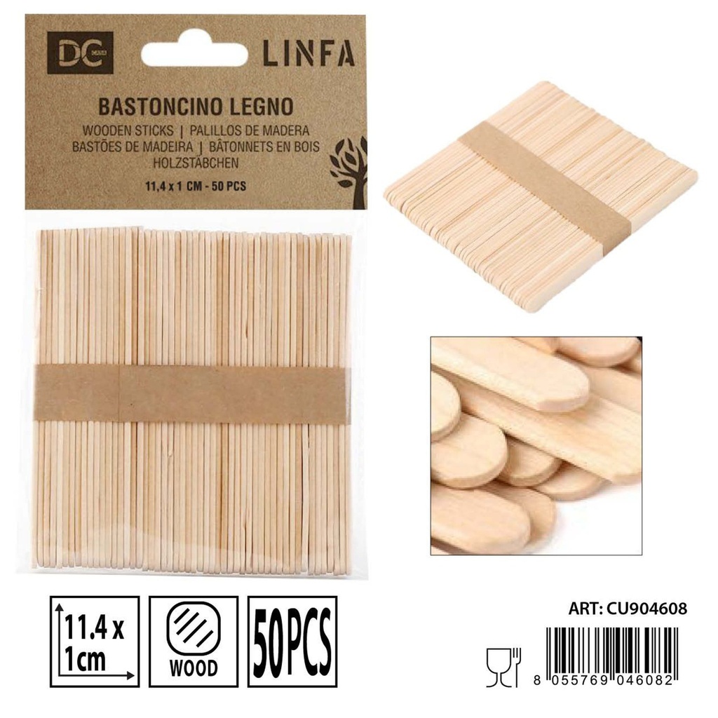 Palitos de madera 11.4X1.2CM 50 piezas - Utensilios desechables de cocina