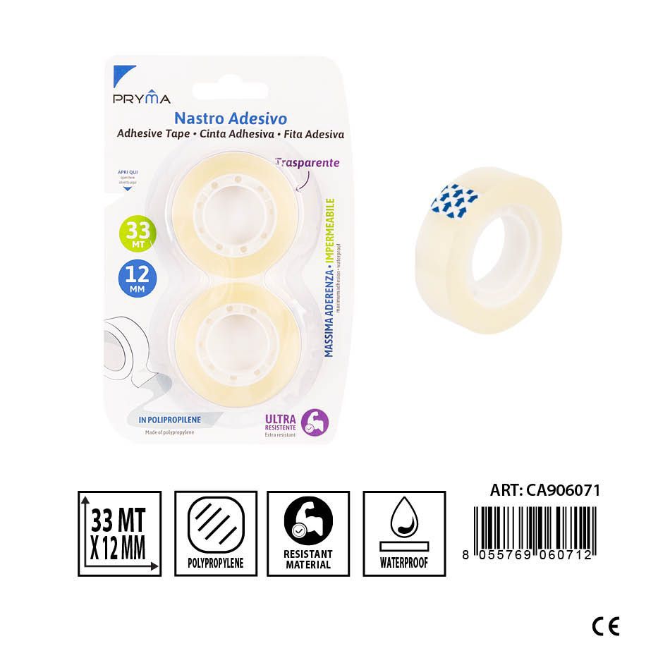 Cinta adhesiva transparente 15mmx33m 2 piezas - Materiales de oficina y papelería