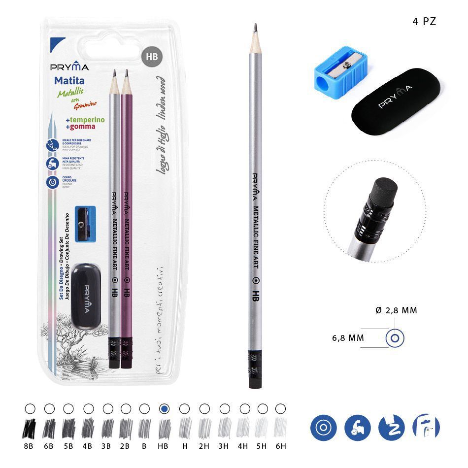 Pencil HB 2 piezas + sacapuntas + goma de borrar - Kit de escritura escolar