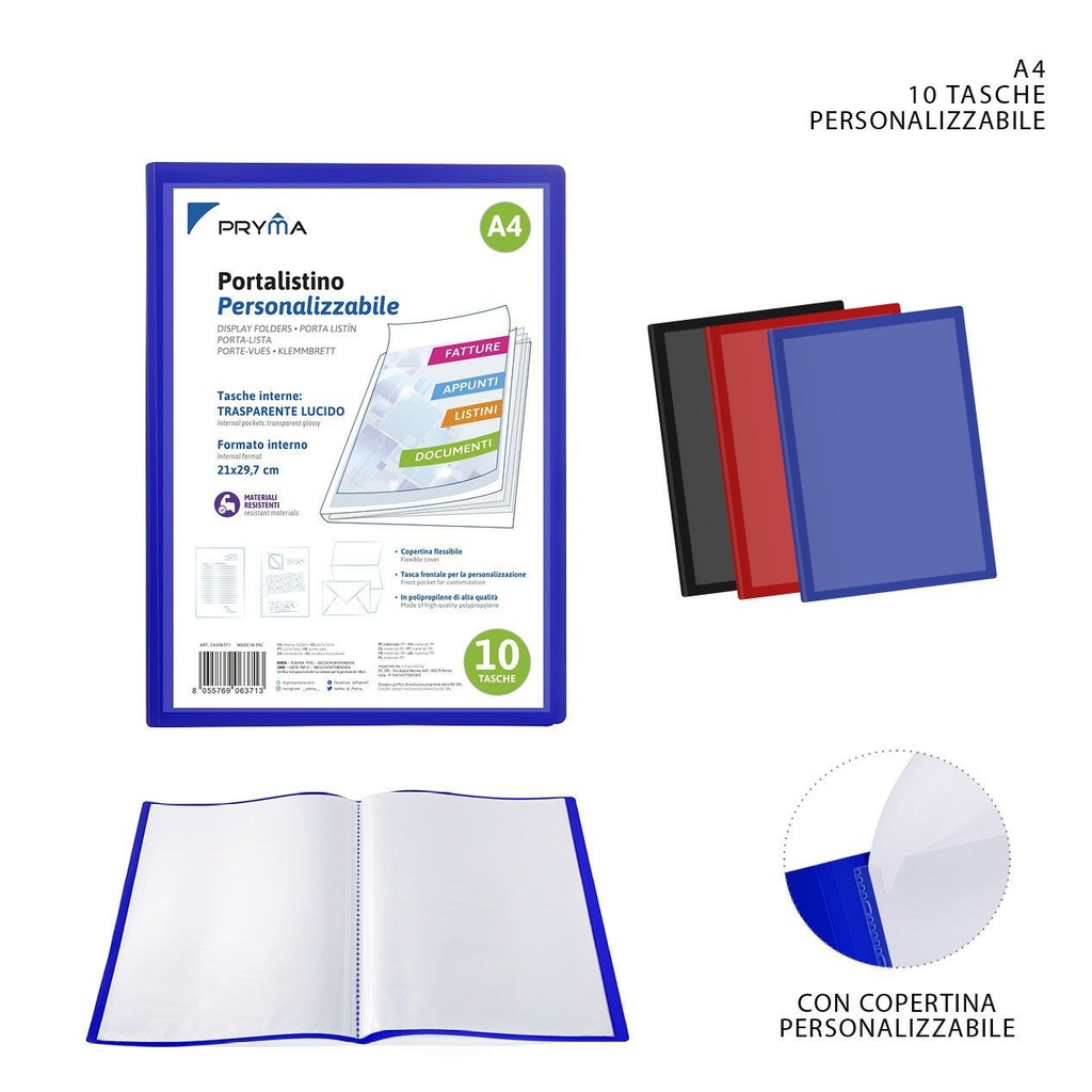 Carpeta flexible con portada reemplazable A4 10 páginas para documentos