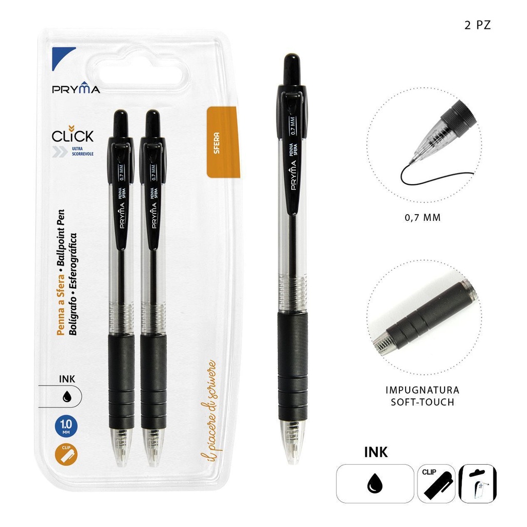 Bolígrafo de clic 1mm 2pz negro para oficina