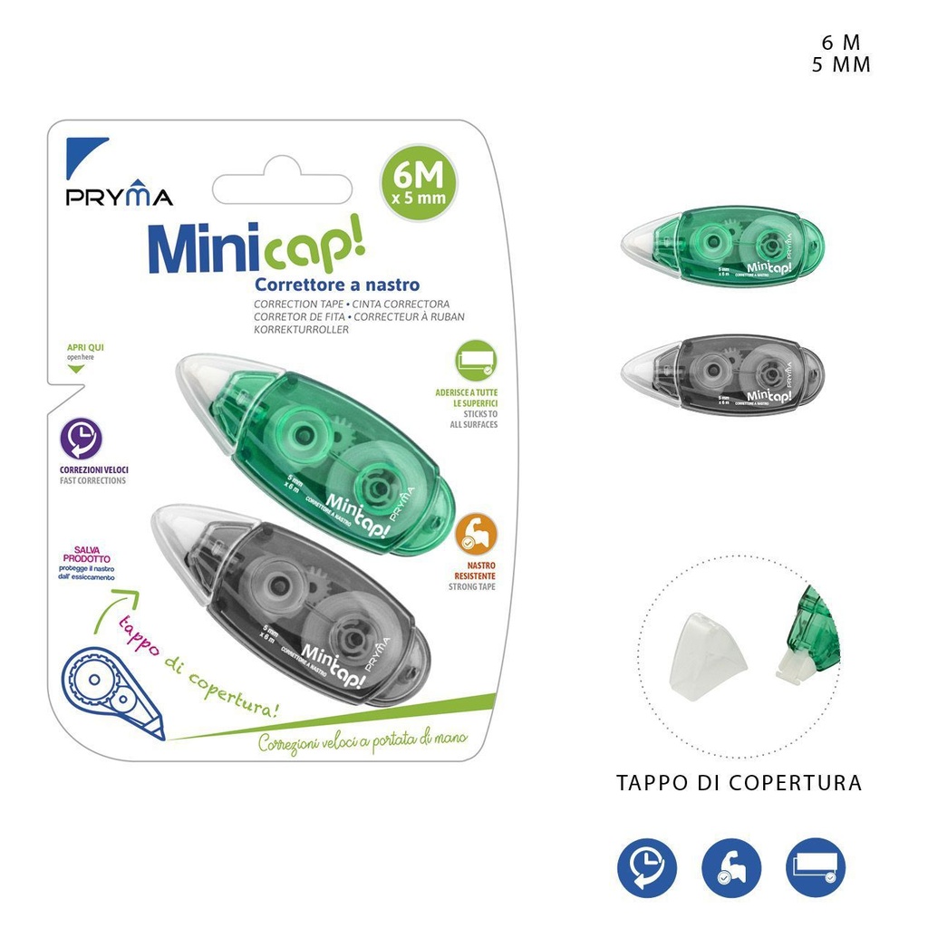 Cinta correctora Minicap 5mm x 6m 2pz - Correctores y útiles de escritura