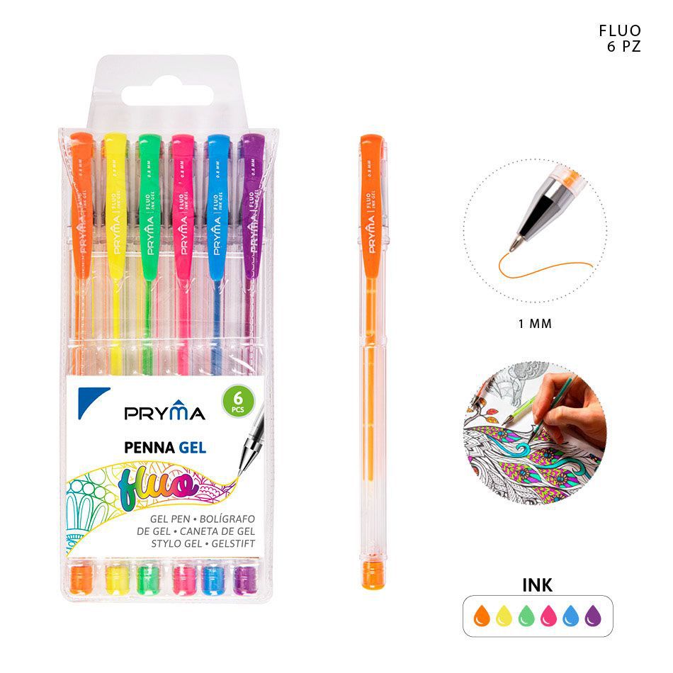 Bolígrafo de gel fluorescente 0.8MM 6PZ - Herramientas de escritura