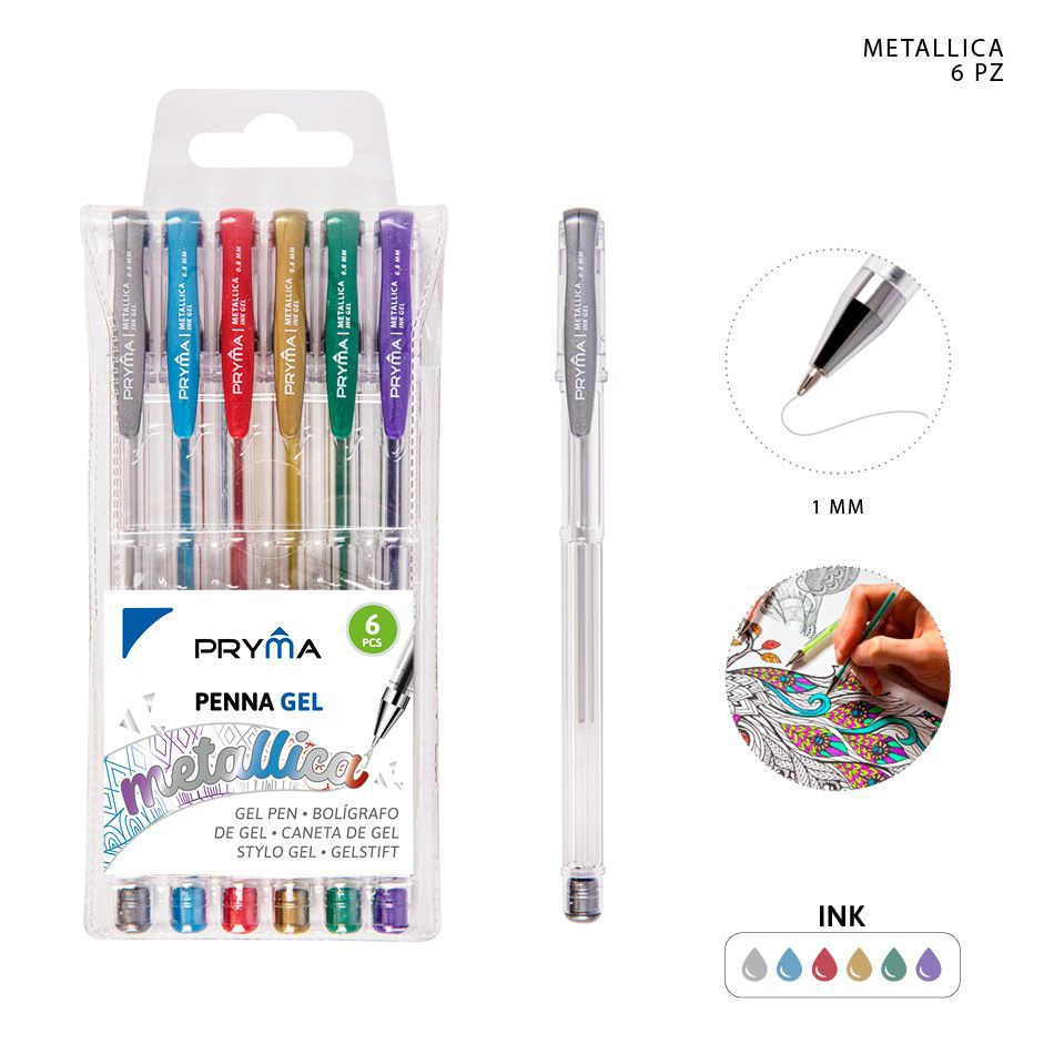 Bolígrafo de gel metálico 0.8mm, 6 piezas, para escribir