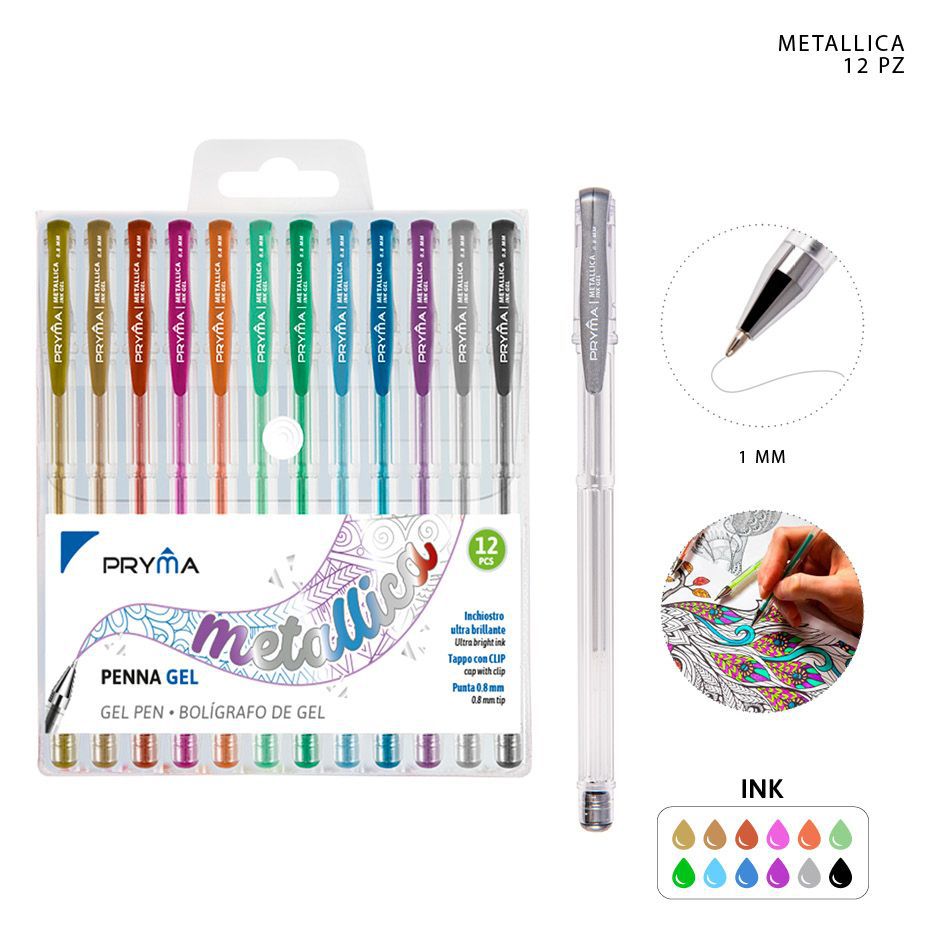 Bolígrafo de gel metálico 0.8mm 12 piezas para escritura