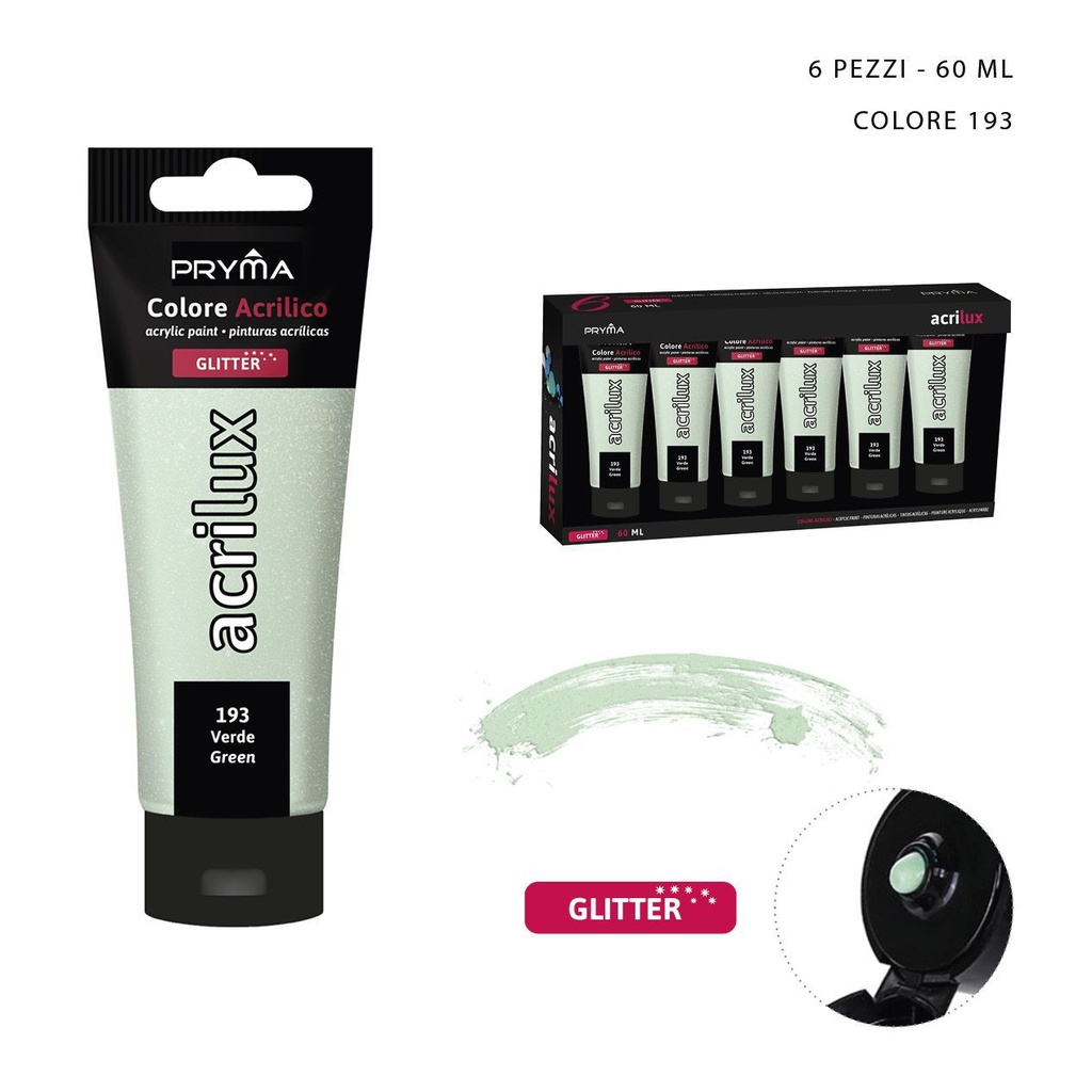 Pintura acrílica con purpurina 60ml n.193 verde fluorescente