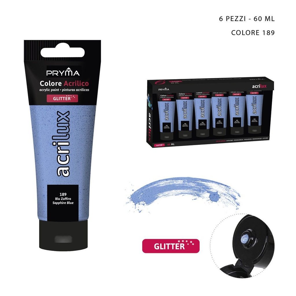 Pintura acrílica con purpurina 60ml n.189 azul zafiro para arte y manualidades