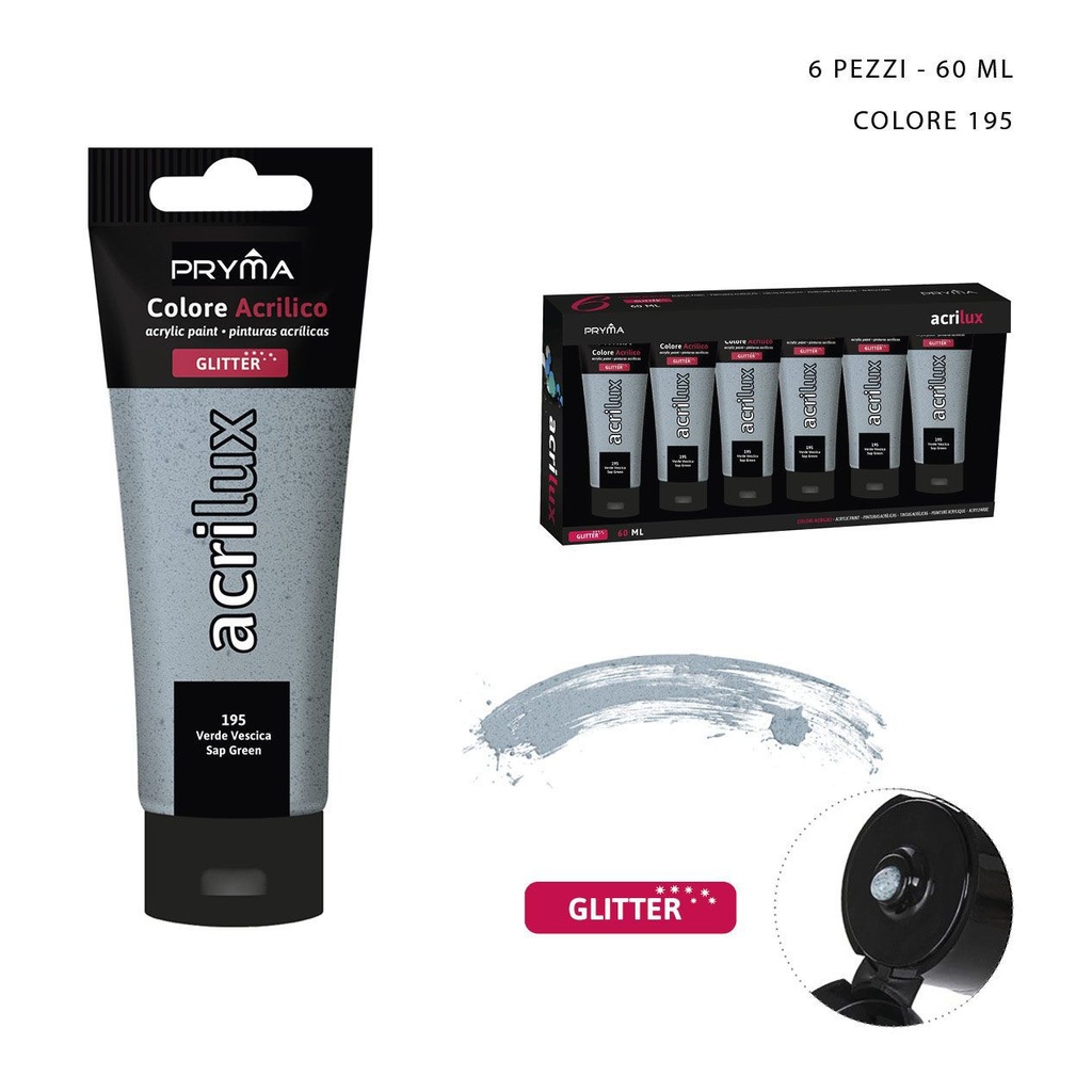 Pintura acrílica con purpurina 60ml N.195 verde salvia - Pinturas para manualidades
