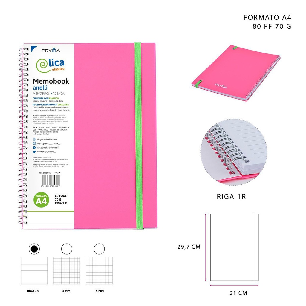 Libreta con anillas A4 80 hojas 70g fucsia fluo