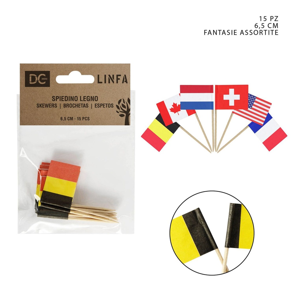 Brochetas de bambú 6.5CM 15 piezas mini bandera - Utensilios desechables de cocina